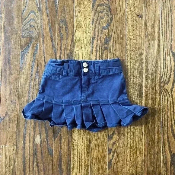 Polo Ralph Lauren Girls 3/3T Navy Blue Khaki Ruffled Adjustable-Waist Skirt - Picture 1 of 7